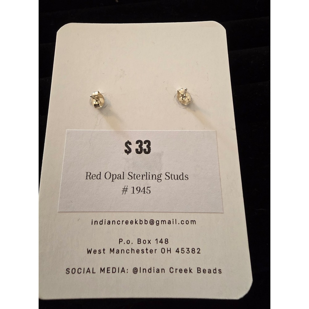 Indian Creek Beads Red Opal Sterling Silver Stud Earrings Colleen Marker 1945 - Picture 2 of 4